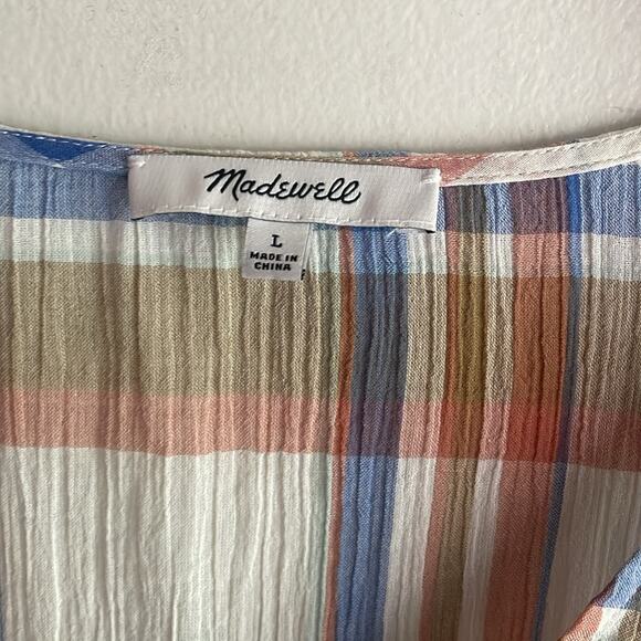 Madewell V Neck Shoulder Ruffle Top in Plaid - Picture 6 of 16